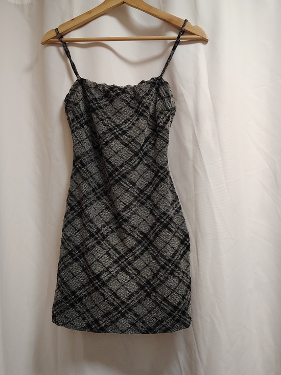 Dresses & Skirts - Black & Gray Plaid Spaghetti-Strap Mini Dress